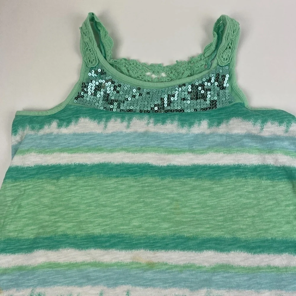 Justice Tank Top Girls 20 Green Striped Sleeveless